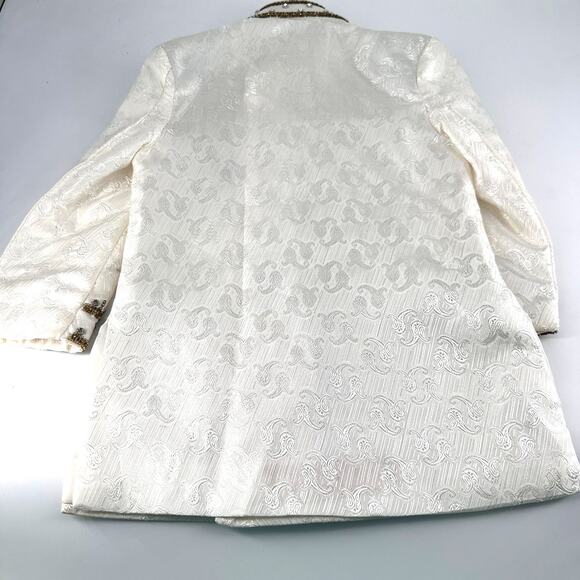 Boys White Sherwani Jacket Beaded Embroidery Gold Buttons 14" Chest - Picture 5 of 16